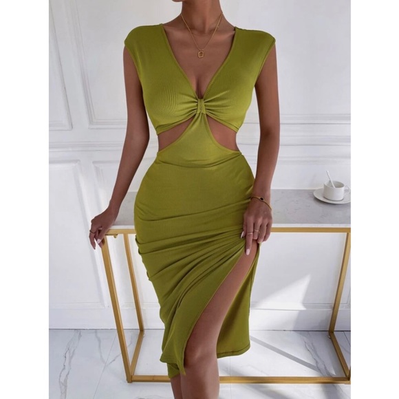 NWOT ROMWE Green Cut-Out BodyCon Midi Dress - Picture 2 of 5